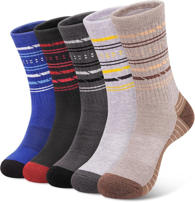 SEEKSOCK Store 5 Pairs Womens Merino Wool Hiking Socks Winter Warm Crew Moisture Wicking Thick Cushioned Striped Boot Socks - Image 1